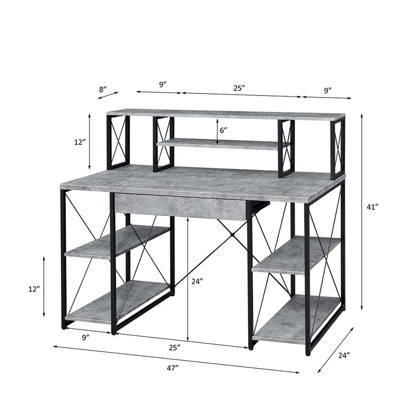 Nawaf Multifunctional Writing Desk, Gray/Black