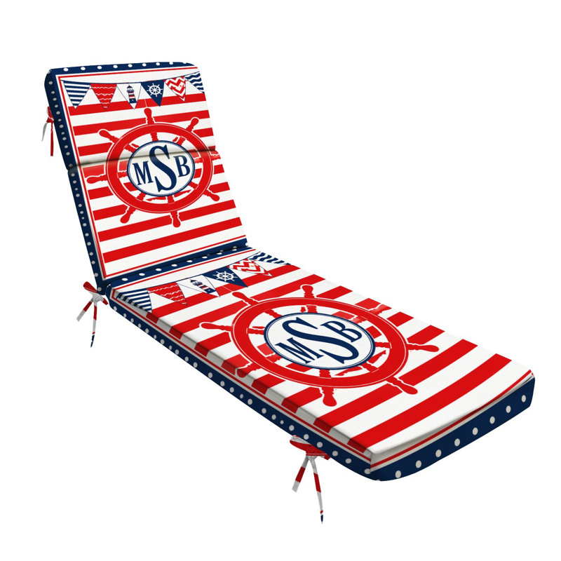  Outdoor Indoor 3'' Lounge Patio Cushion Nautical Ship Wheel Flag Striped Water-Resistant Chaise Lounge Cushion for Chair Patio Furniture Seat Cushion