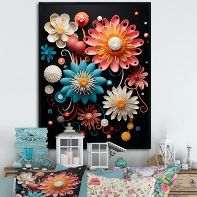 Impression sur toile Funky Foliage Vibrant Flowers On Black I