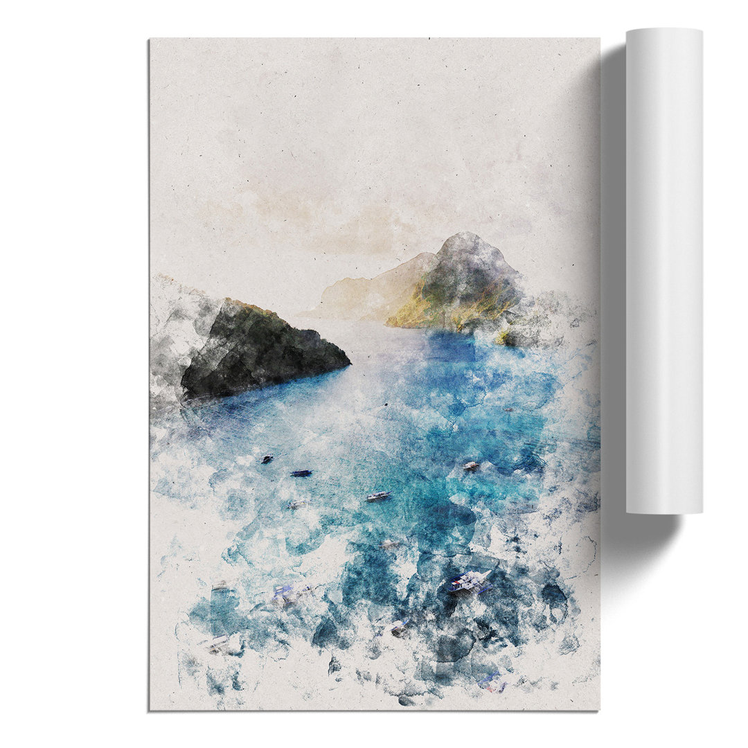 Boats in El Nido in the Philippines Watercolour - Frameless Print