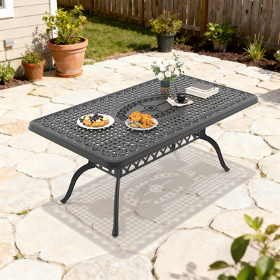 Ausonia Cast Aluminum Patio Dining Table - 66.93" L X 37.4" W Rectangular Outdoor Table With 1.88" Umbrella Hole