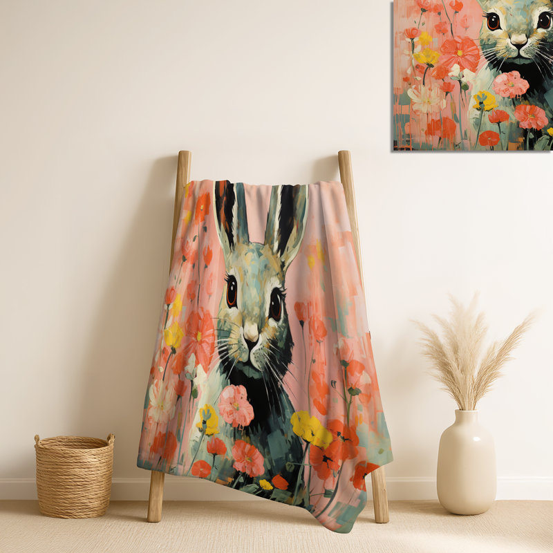 Curious Floral Rabbit Meadow II - couverture douillette Lapin
