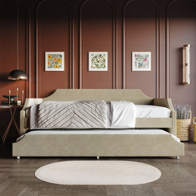 Pauleth Upholstered Linen Daybed with Trundle Bed