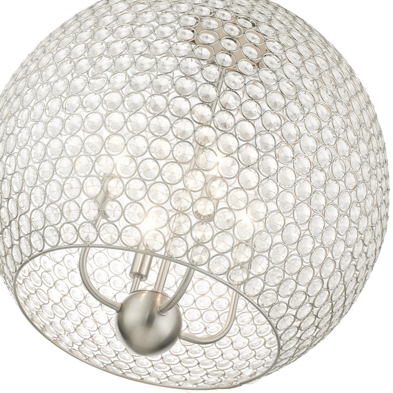 Lustre tambour 4 lumières Ludie, Nickel brossé