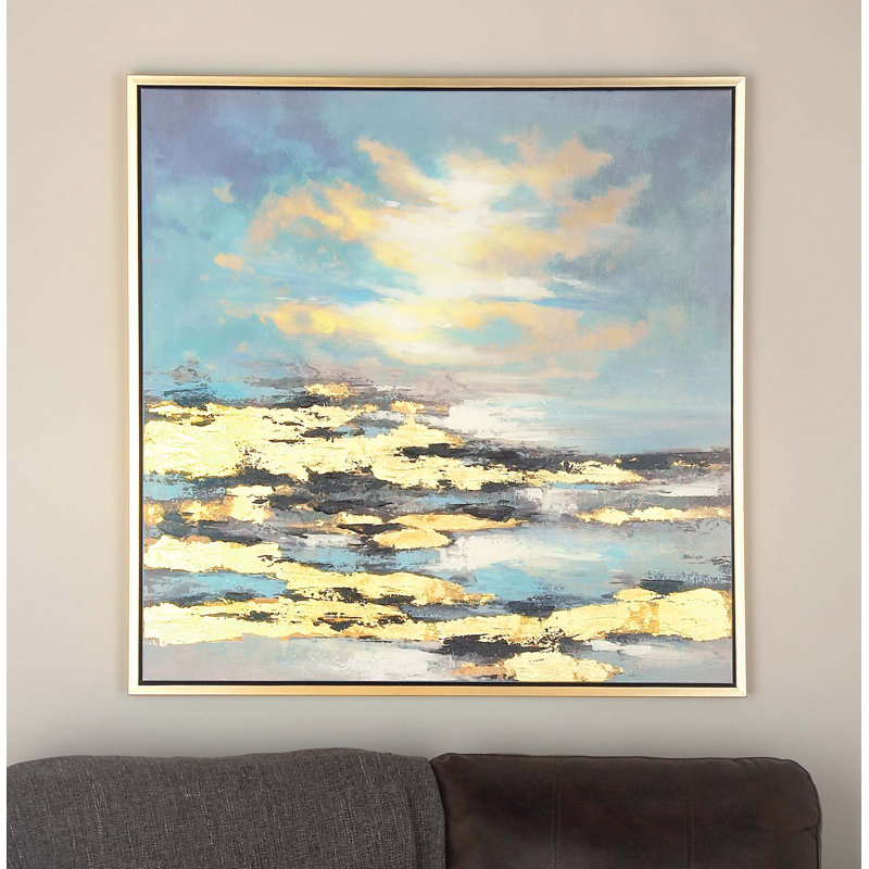 Blue and Gold Abstract Landscape Canvas Wall Art