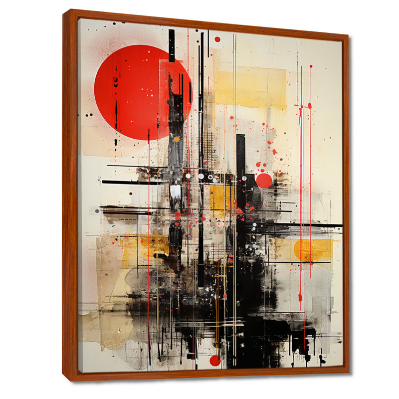 Pleine lune rouge mystère - paysage abstrait, art mural, Toile avec cadre flottant brun, H 40 po x l 30 po x P 1,5 po