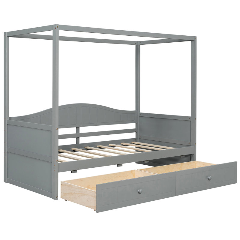 Canopy Day Bed With 2 Drawers, Gray