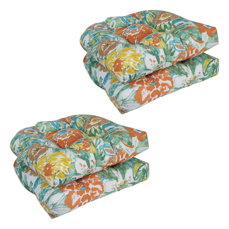 19-Inch Rounded Back Outdoor Chair Cushions (Set Of 4), White/Sun River Mist Floral
