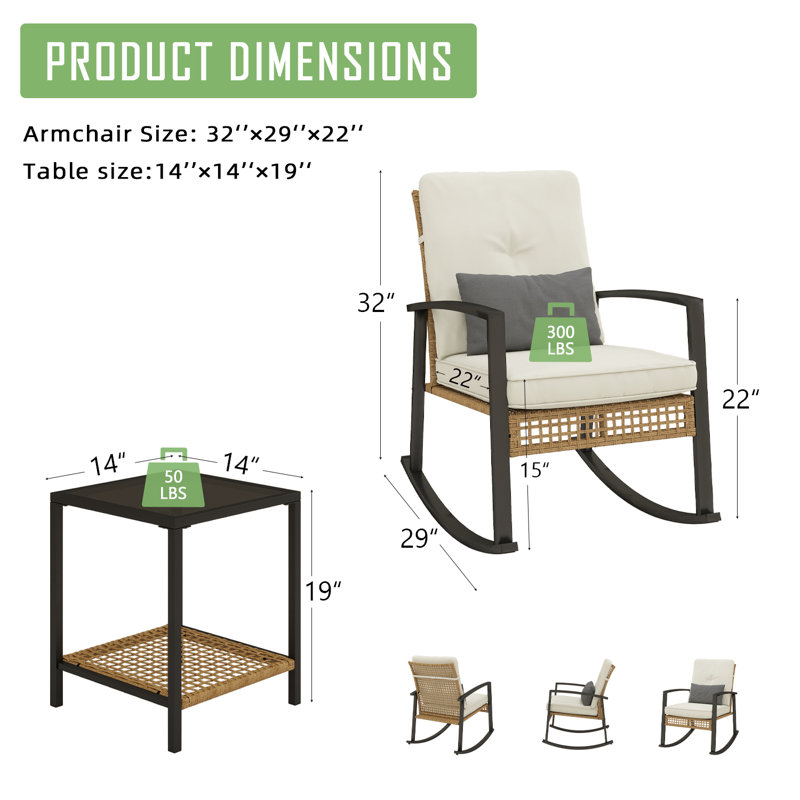 3 Pieces Patio Conversation Set