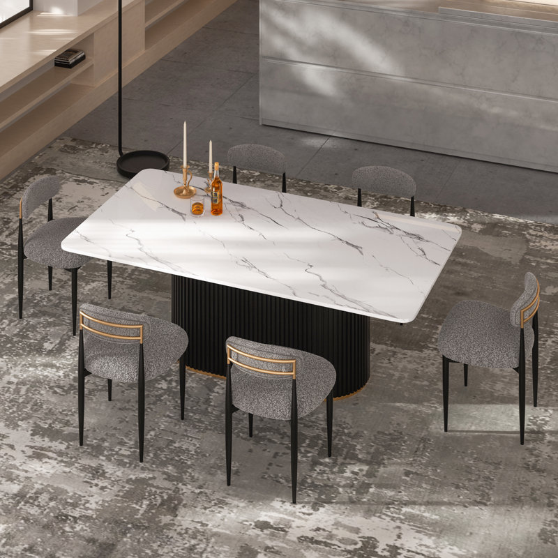Ackley Faux Marble Dining Set, Modern Dining Table And Chair Set For 6, Gray