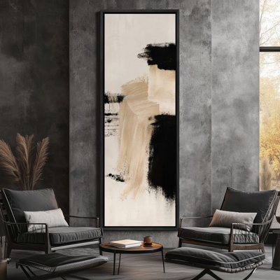 Black White and Beige Abstract Minimalist Wall Decor - Large Framed Canvas Master Bedroom Wall Art Print