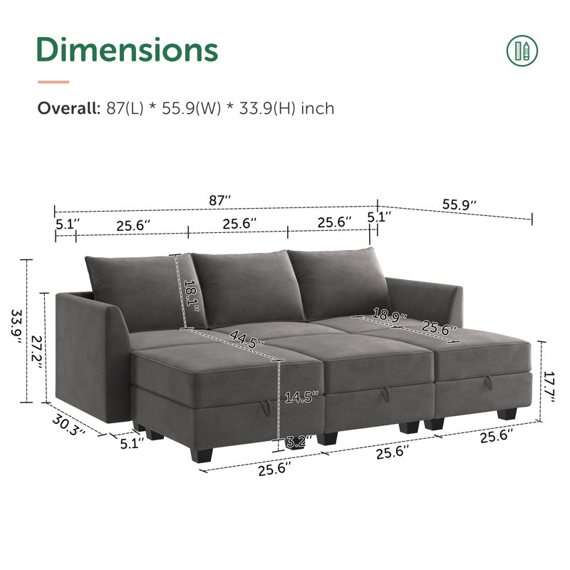 Canapé modulaire Tremee pour le salon, Velours gris