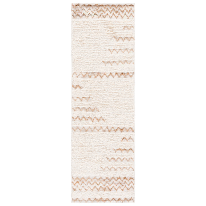 Tapis ivoire / brun en laine tissé à plat à la main Kristina, Tapis de couloir 2 pi 3 po x 12 pi