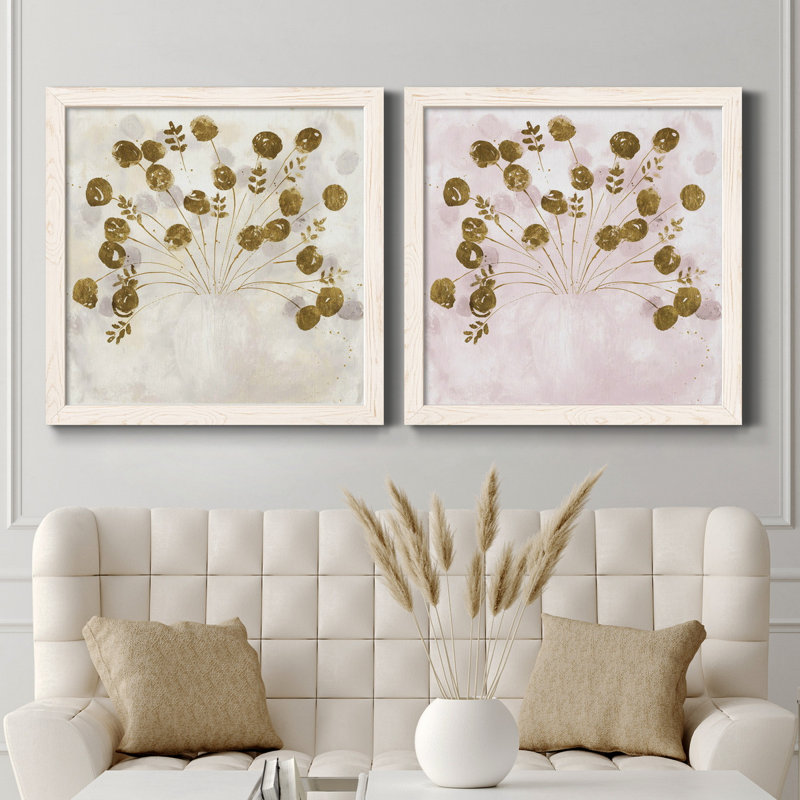 Golden I - ensemble de 2 reproductions d'art sur toile, Cadre blanc, H 31,5 po x l 63 po x P 1,5 po