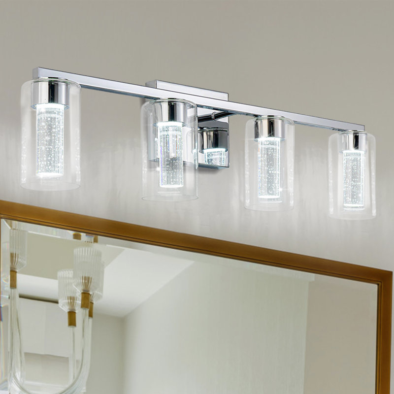 Éclairage de salle de bain à DEL 4 lumières à intensité variable pour salle de bain Koki, Nickel satiné