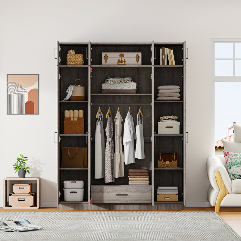 Armoire 4 portes avec 1 tiroir et armoire supérieure, Marron clair