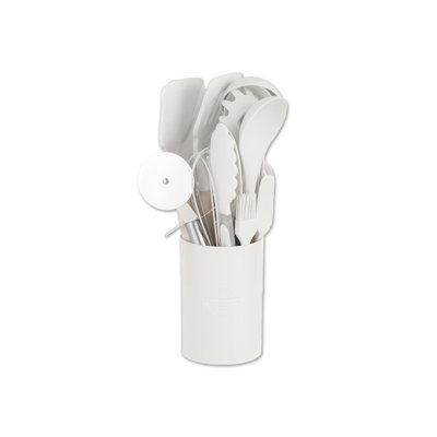 Silicone Cooking Utensils Set, 43 PCS Heat Resistant Kitchen Utensils with Wooden Handle, Nonstick Silicone Spatula Turner Tongs Kitchen Gadgets Tools Set with Holder, Dishwasher Safe, White