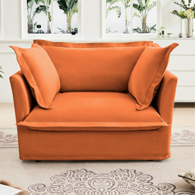 Fauteuil orange simple en chenille avec siège profond, coussins moelleux, housses amovibles, orange facile à installer, siège, fauteuil, coussins à haut dossier, installation