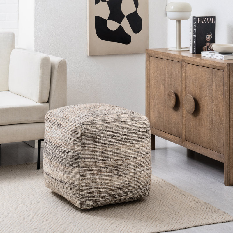 Yinka 18"H Two-Tone Cotton Pouf Ottoman, Taupe Multi Cotton