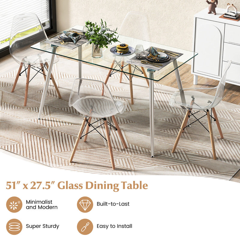 Annesley Glass Top Metal Base Dining Table, Silver
