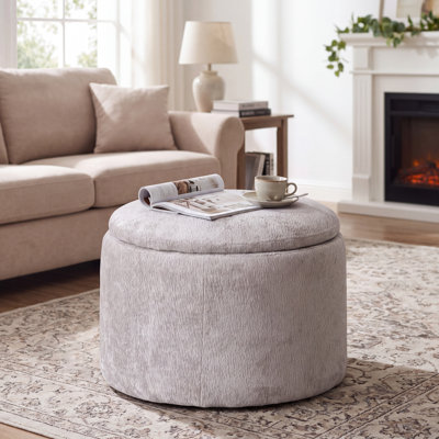 Modern Round Storage Ottoman , Light Gray