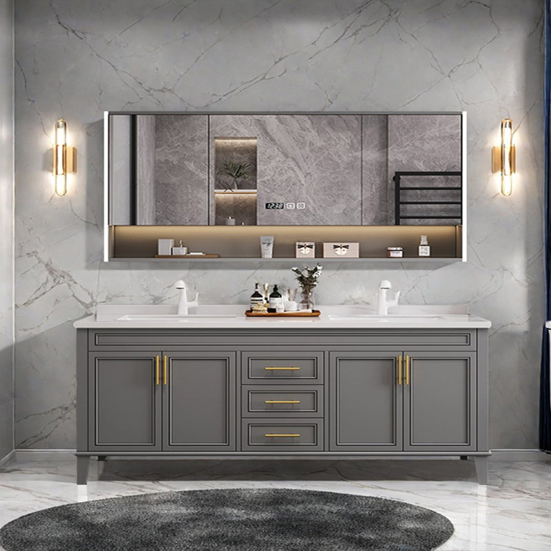 Armoire de salle de bain simple et moderne de style français, Gris foncé, 32.28'' H x 70.87'' W x 21.65'' D