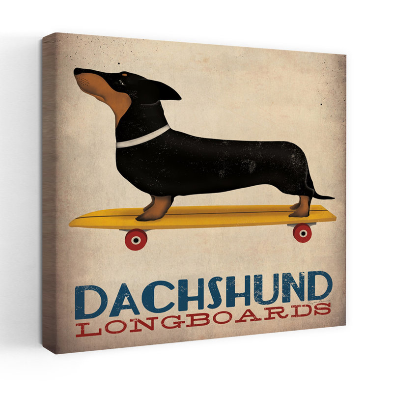 Teckel, longboard, fantaisiste, art canin contemporain, H 18 po x l 18 po