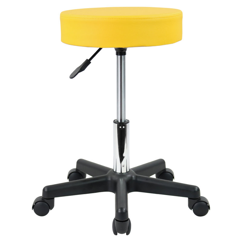 Tabouret de laboratoire rond réglable en hauteur en similicuir, Jaune