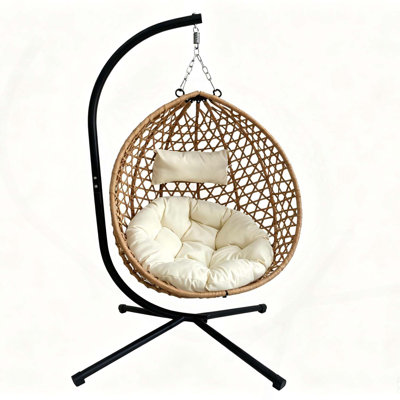 Fauteuil à œufs pliable en rotin PEHD avec support et coussin pour patio