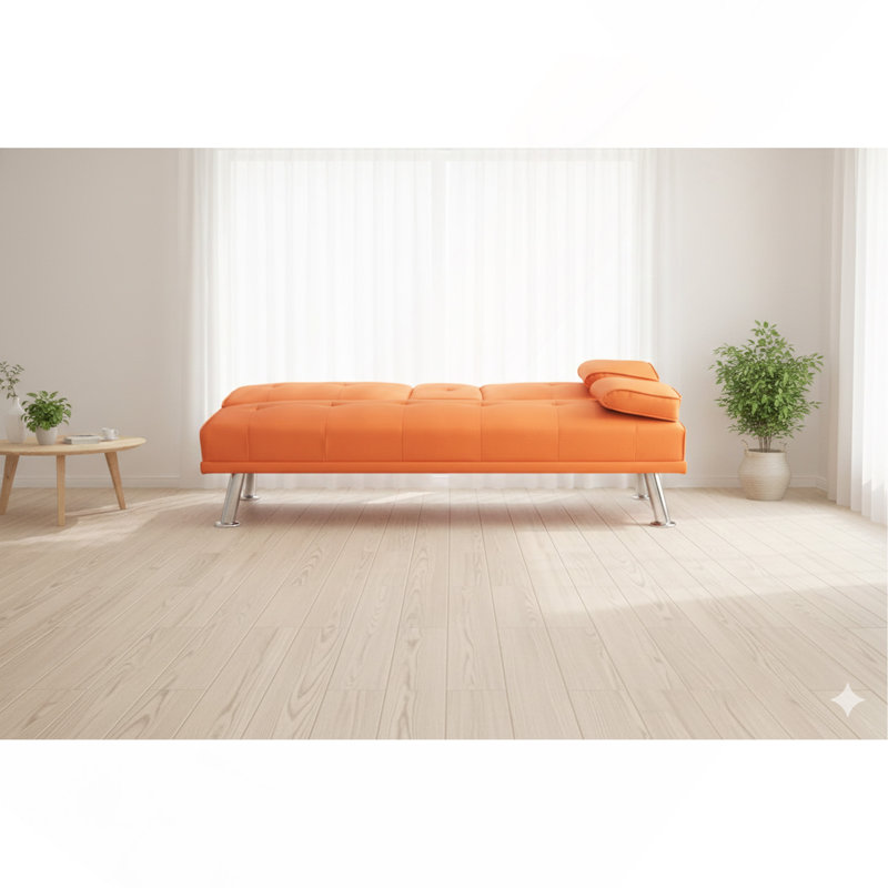 67" Modern PU Leather Convertible Futon Sofa Bed, Folding Reclining Sleeper Couch with Drop-Down Coffee Table and Chrome Metal Legs