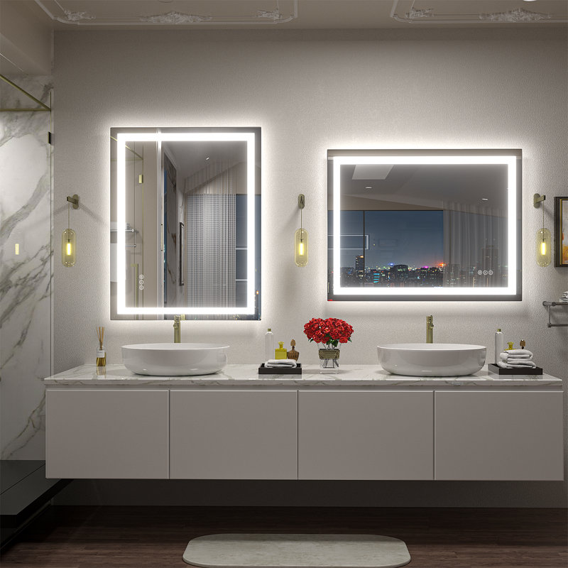 UL Certified Front & Back LED Anti-Fog Tempered Glass Bathroom/ Vanity Mirror - Basics by Wayfair™, 36" x 28"
