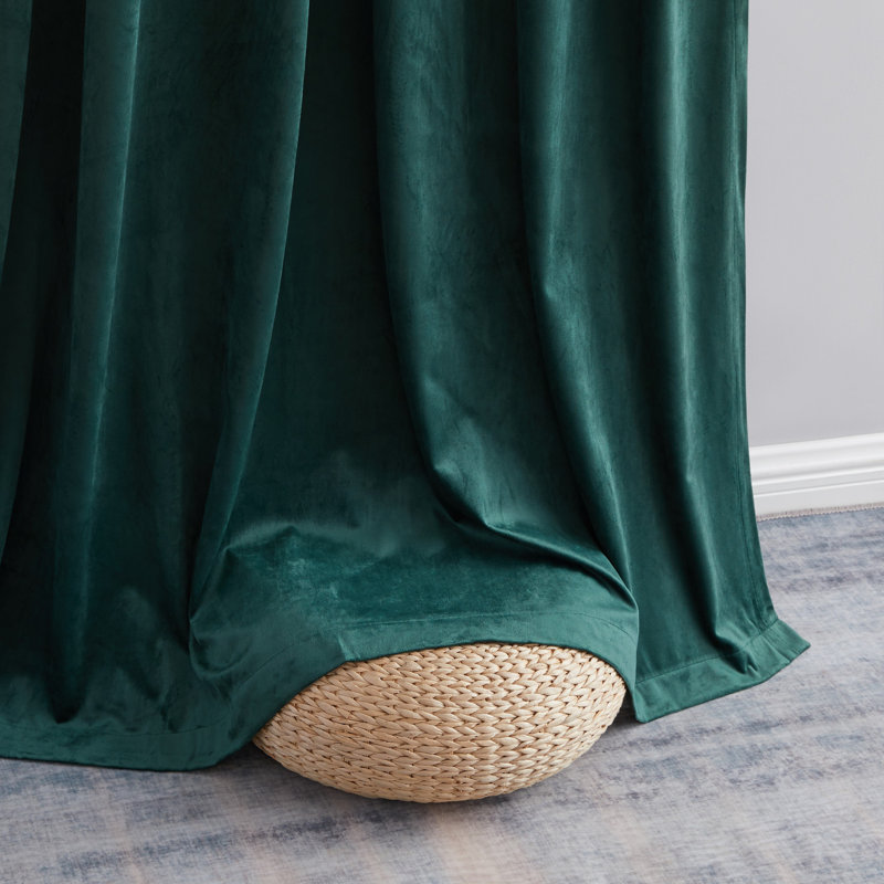 Pleze Velvet Semi Sheer Curtain Pair, 54" W x 84" L, Green