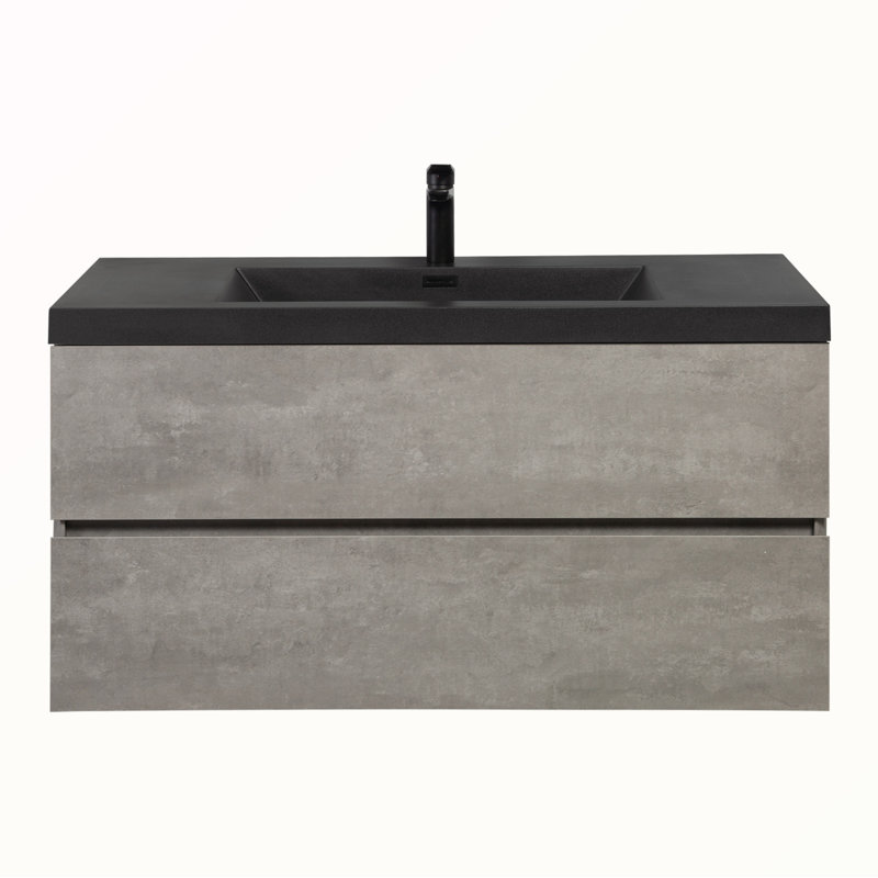 42" Gray and Black Quartz Floating Bathroom Vanity with Sink