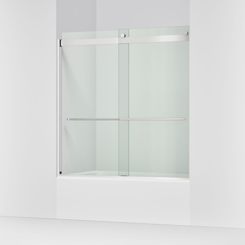 Levity Plus Less Sliding Bath Door, 61-9/16 In. H X 56-5/8 - 59-5/8 In. W, With 3/8 In.-Thick Crystal Clear Glass, Silver