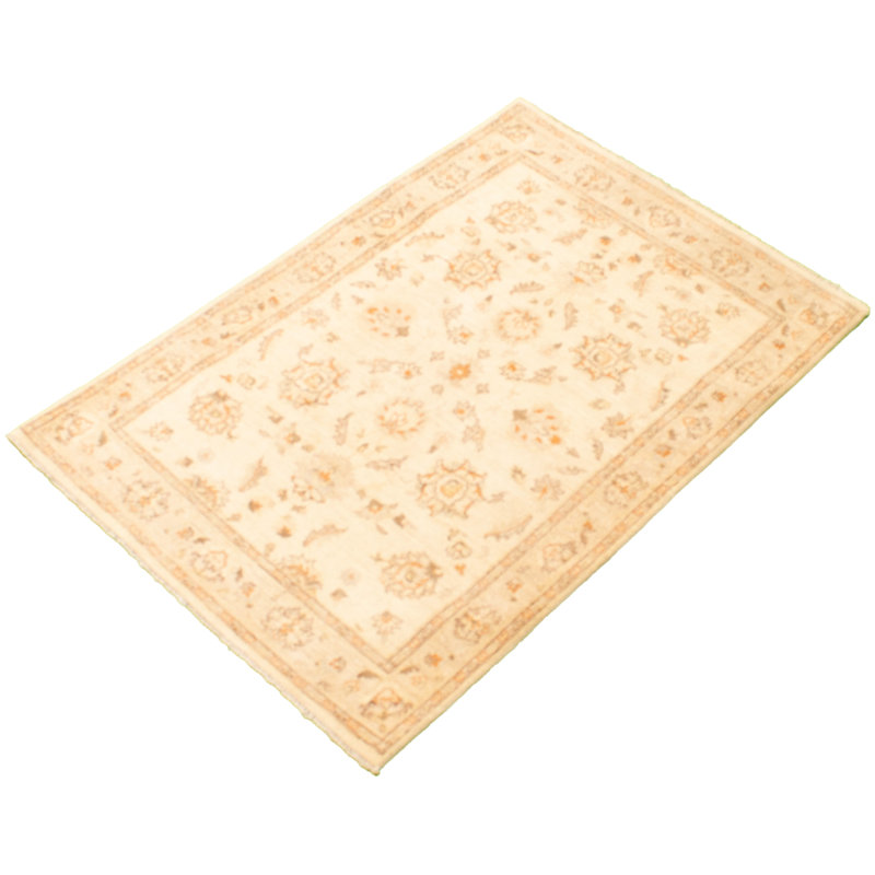 Tapis décoratif en laine noué à la main de conception unique noué à la main New Age 3 pi 11 po x 5 pi 8 po Ivoire/orange/brun