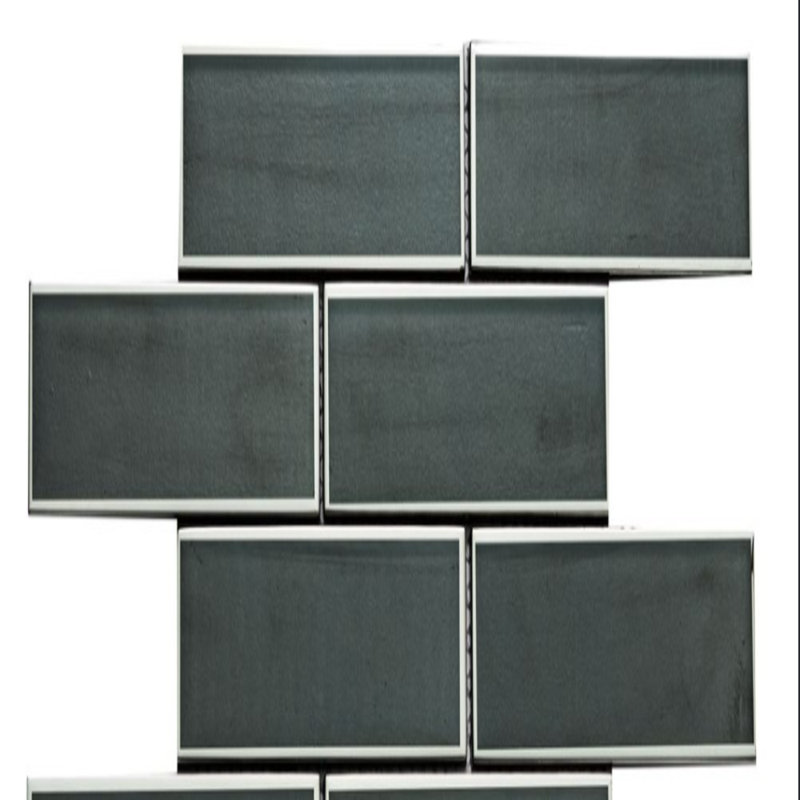 Athena Black 2" x 6" Glass Brick Joint Mosaic Wall & Floor Tile, Silver