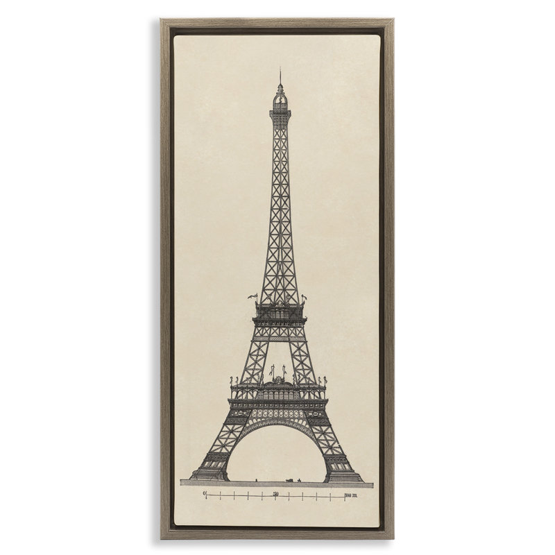 Cadre flottant Parisian Tower Illustration, design par Phillipa Katz, H 31 po x l 15 po, Cadre flottant orme Montalcino
