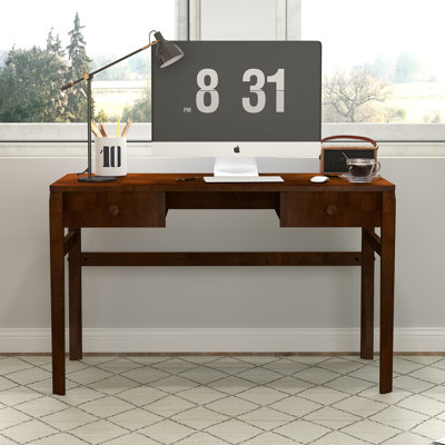 Brown Solid Wood Desk With Drawers, Classic Solid Wood Desk For Study, Office by Latitude Run