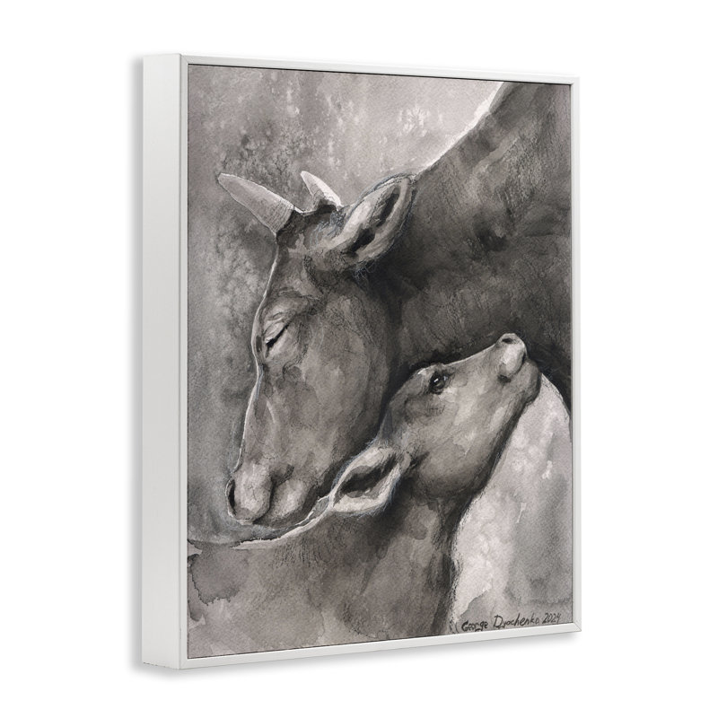 Mother Cow & Calf  Framed Giclee Art by George Dyachenko bk-092, White Framed, 20'' H x 16'' W