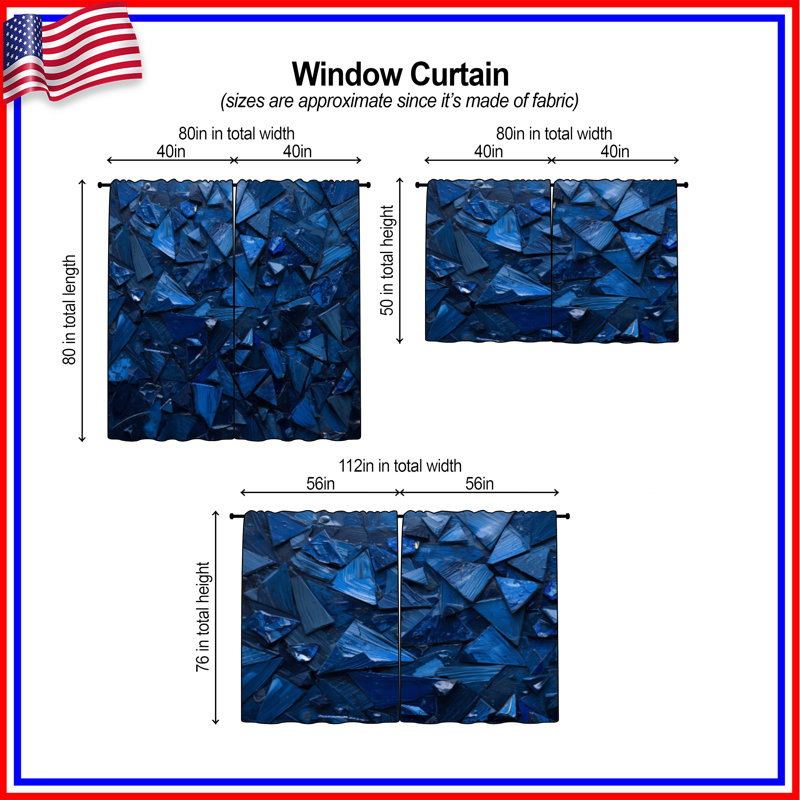 Rideaux de fenêtre triangulaires bleus transparents et obscurcissant - 2 panneaux, Obscurcissement de chambre