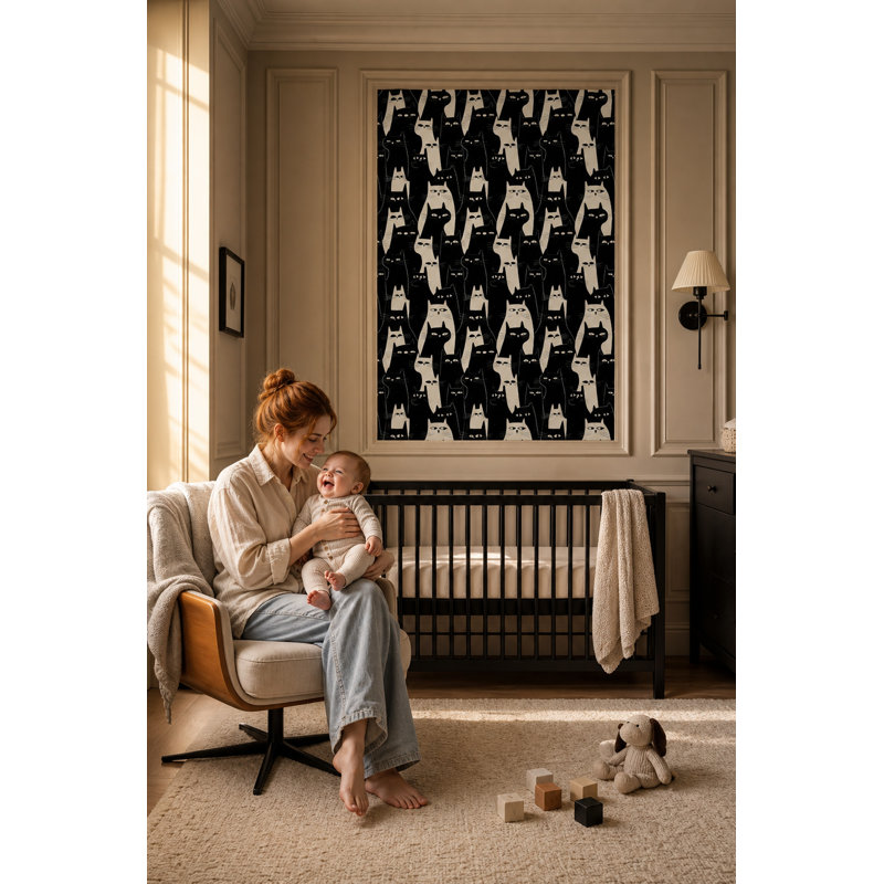 Papier peint motif de chat fantaisiste, illustration murale amovible, Non-Woven Non-Pasted