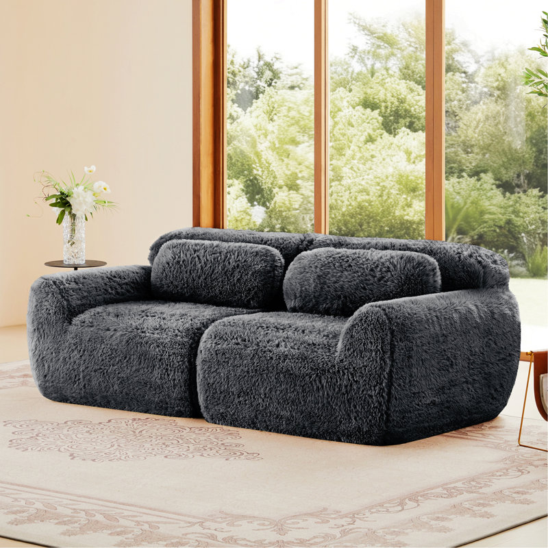Canapé de style simple, canapé 2 places avec coussins décoratifs pour le salon, DARK GREY Fabric, Gris foncé