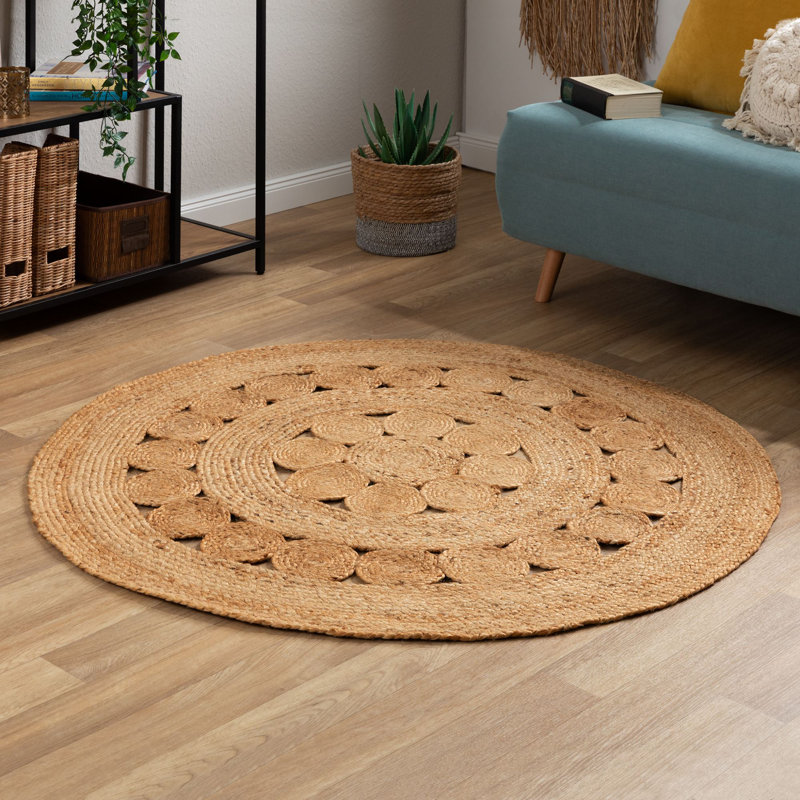 Round Allanna Floral Jute / Sisal Braided Area Rug, Round 150cm