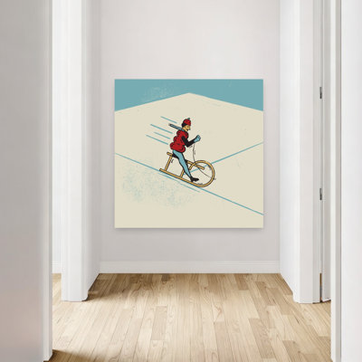 Speedy Winter Sledding Retro Vintage Abstract Winter Landscape, reproduction d'art mural