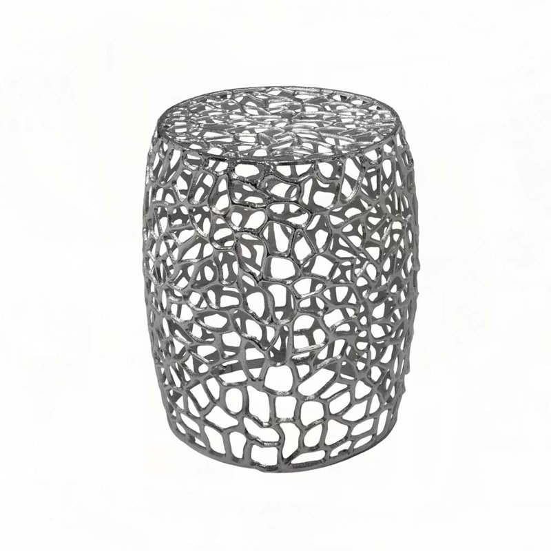 Aluminum Drum End Table, Silver Nickel