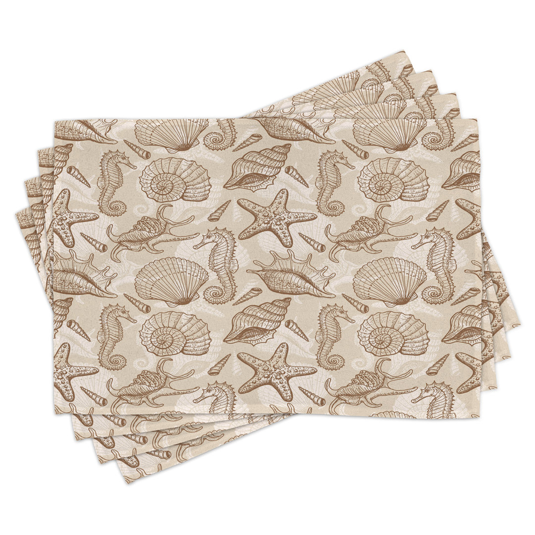 Platzdeckchen 4er-Set, Exotische Meerestiere, Beige