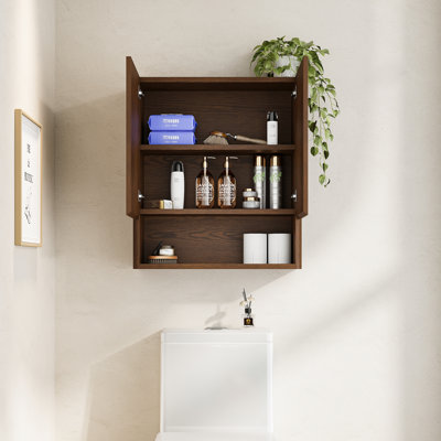 Armoire de salle de bain murale rayée de 26 po avec portes, tablette et compartiment de rangement ouvert au-dessus de la toilette pour la salle de bain, la cuisine et la salle de lavage