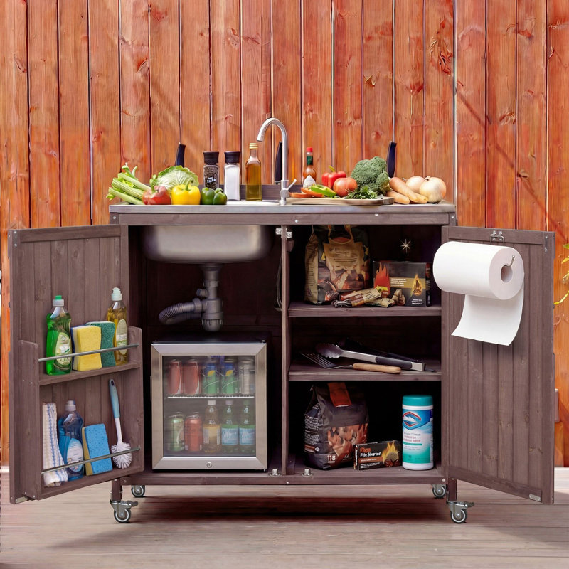 39.4" Outdoor Kitchen Island With Sink, Dark Brown