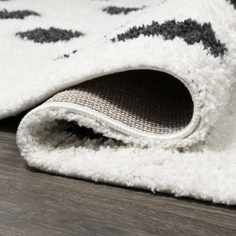 Tapis blanc / gris à poils longs Colleps, Rectangle 7 pi 9 po x 10 pi