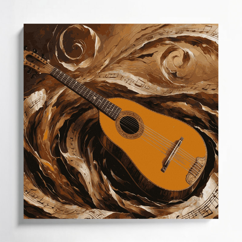 «Music Lute», art mural sur toile noire, H 32 po x l 32 po